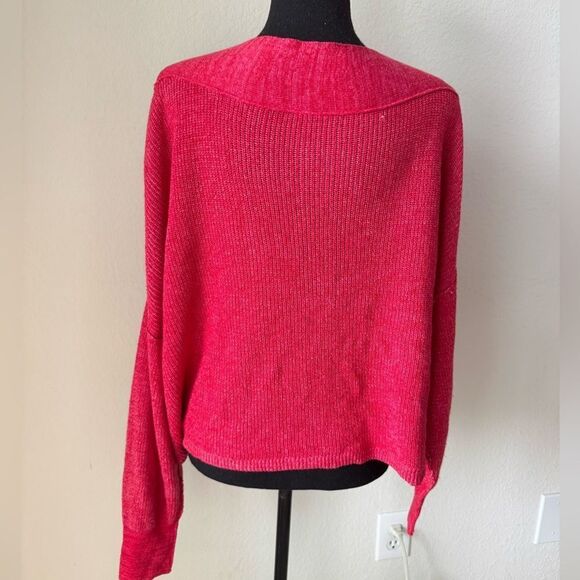Free People Alana Sweater Off-Shoulder Linen Blend Knit Pullover Red Size M Boho - Picture 9 of 9